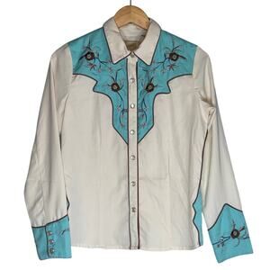 Vintage 80s Scully Western Shirt Mens XS Pearl Snaps Rodeo Cowboy Embroidered